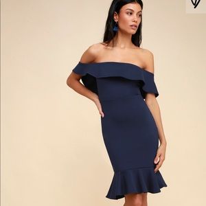 CONFIDENCE BOOST NAVY BLUE OFFTHE-SHOULDER BODYCON